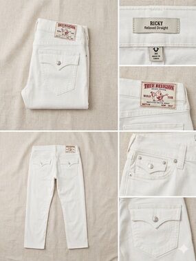 True Religion White Ricky Relaxed Straight Jeans